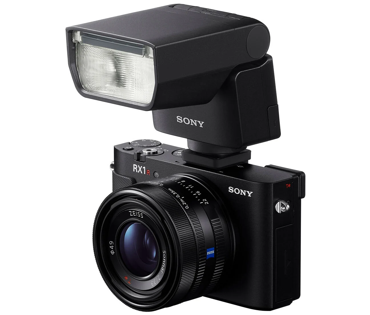 عکس دوربین Sony RX1R III در حال عکاسی با فلاش اکسترنال متصل و سینک در سرعت بالا