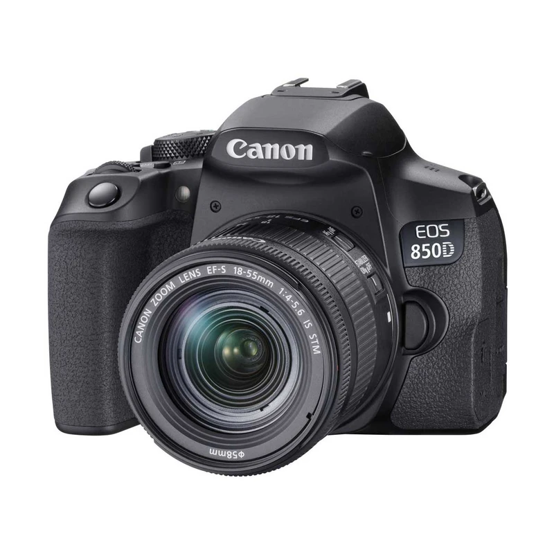نمایی نزدیک از دوربین Canon EOS 850D با نمایش دکمه‌های کنترلی و لنز متصل، مناسب برای عکاسان مبتدی و نیمه‌حرفه‌ای